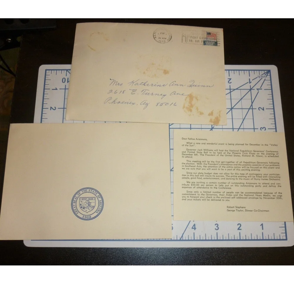 1972 Nixon Republican Governors State Ball Invitation Set Arizona Jack‎ Williams